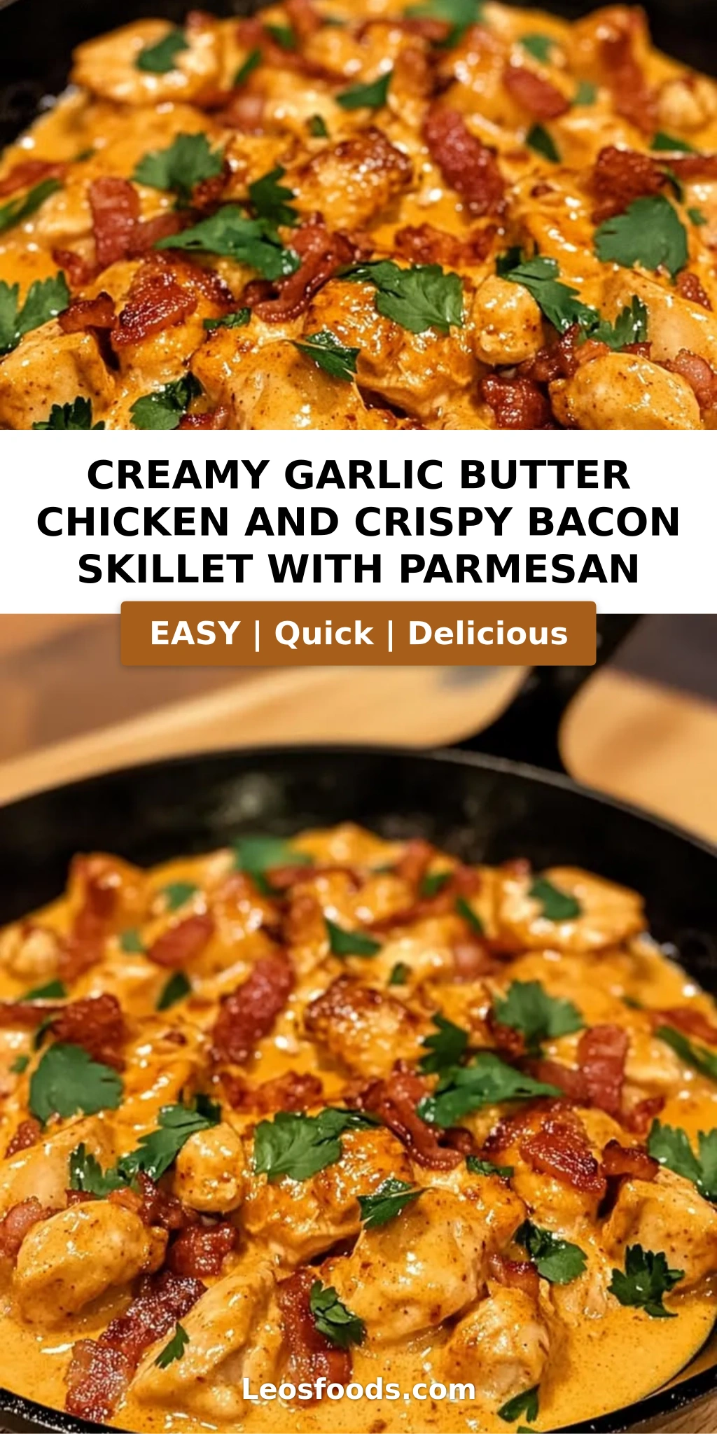 Creamy Garlic Butter Chicken and Crispy Bacon Skillet with Parmesan
