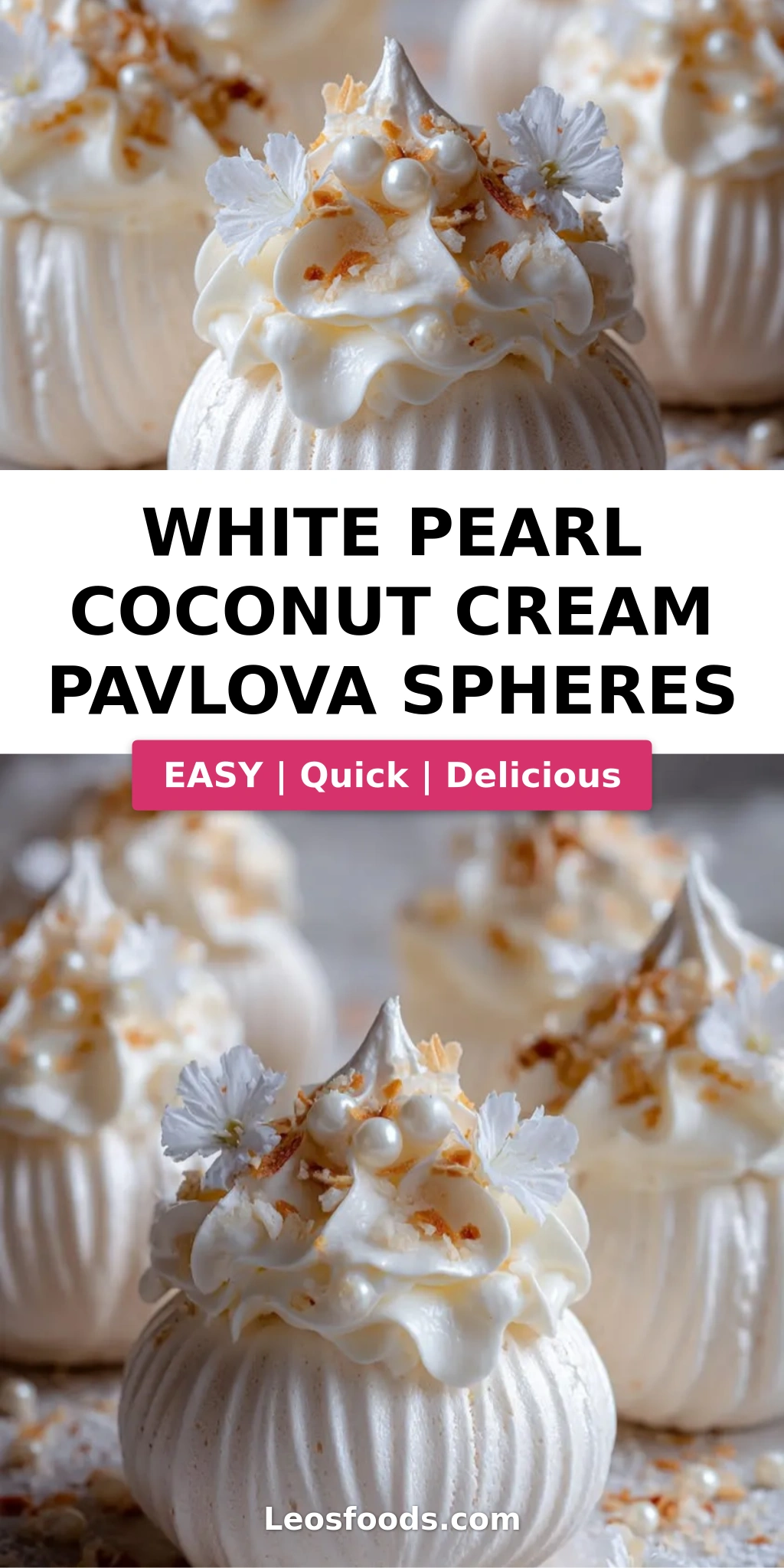 White Pearl Coconut Cream Pavlova Spheres