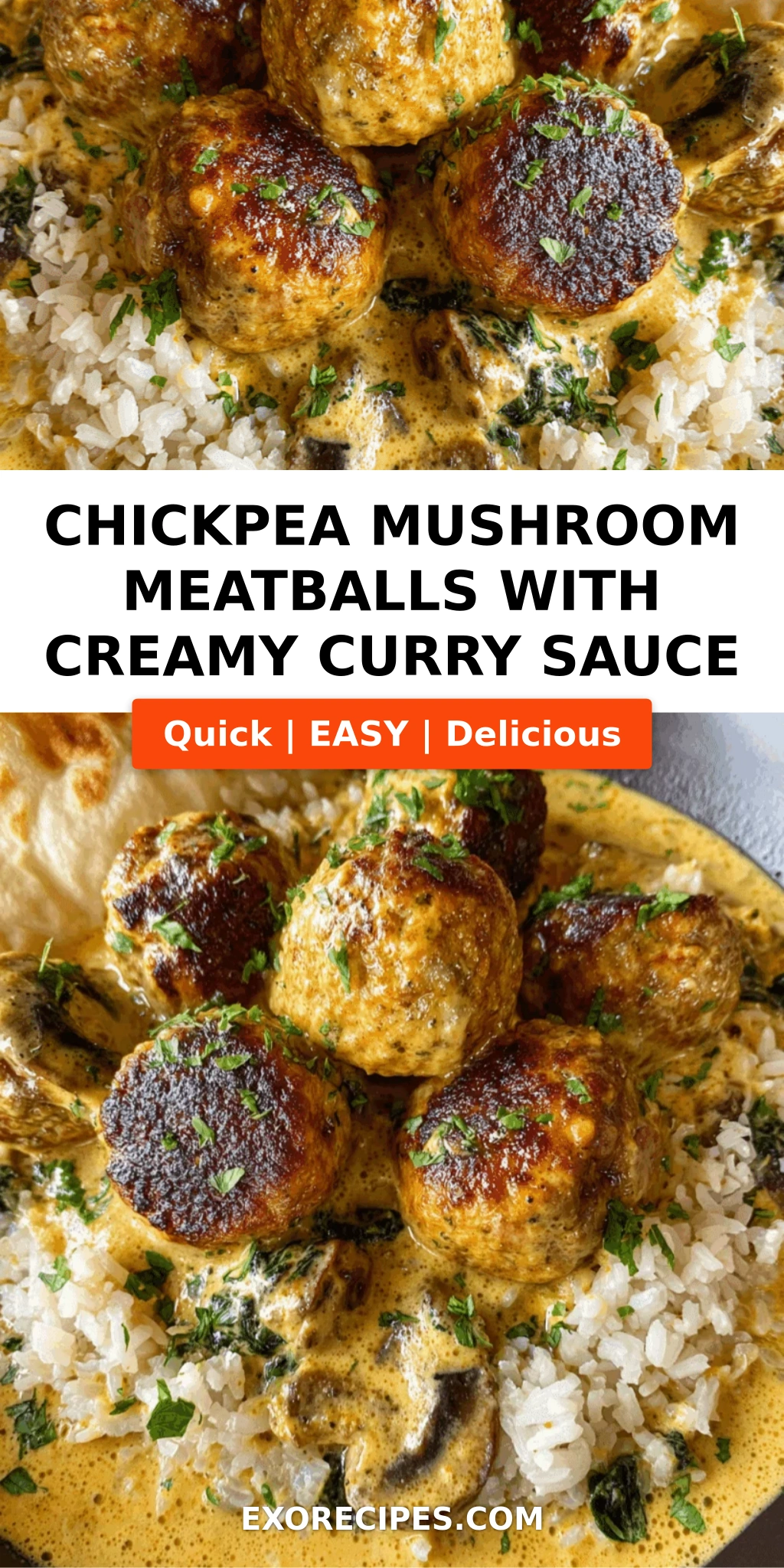 Chickpea Mushroom Meatballs with Creamy Curry Sauce