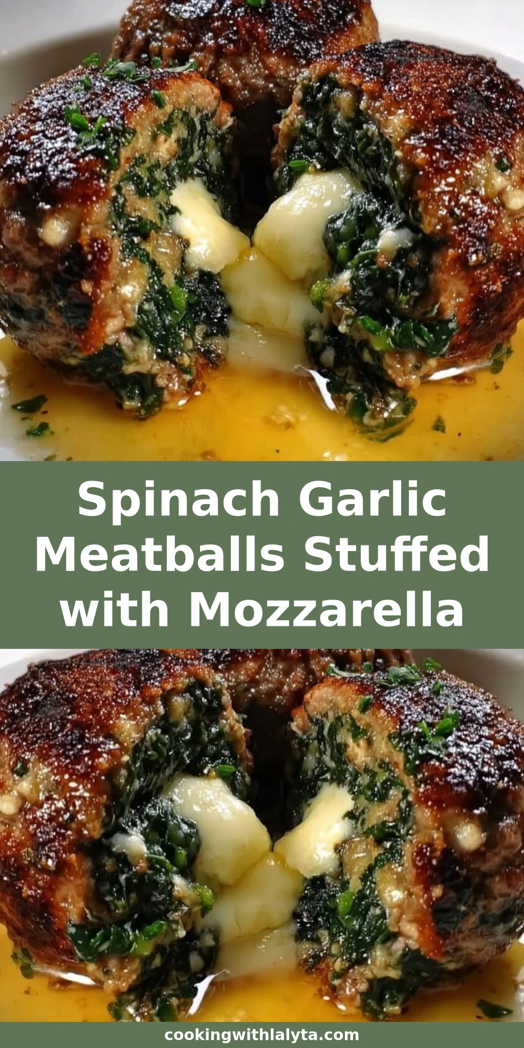Spinach Garlic Meatballs Stuffed with Mozzarella