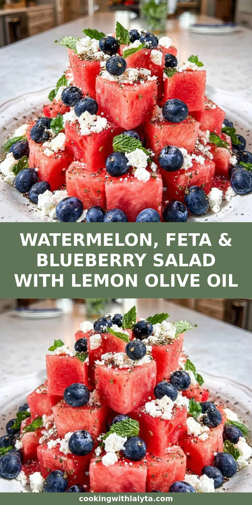 WATERMELON, FETA & BLUEBERRY SALAD WITH LEMON OLIVE OIL