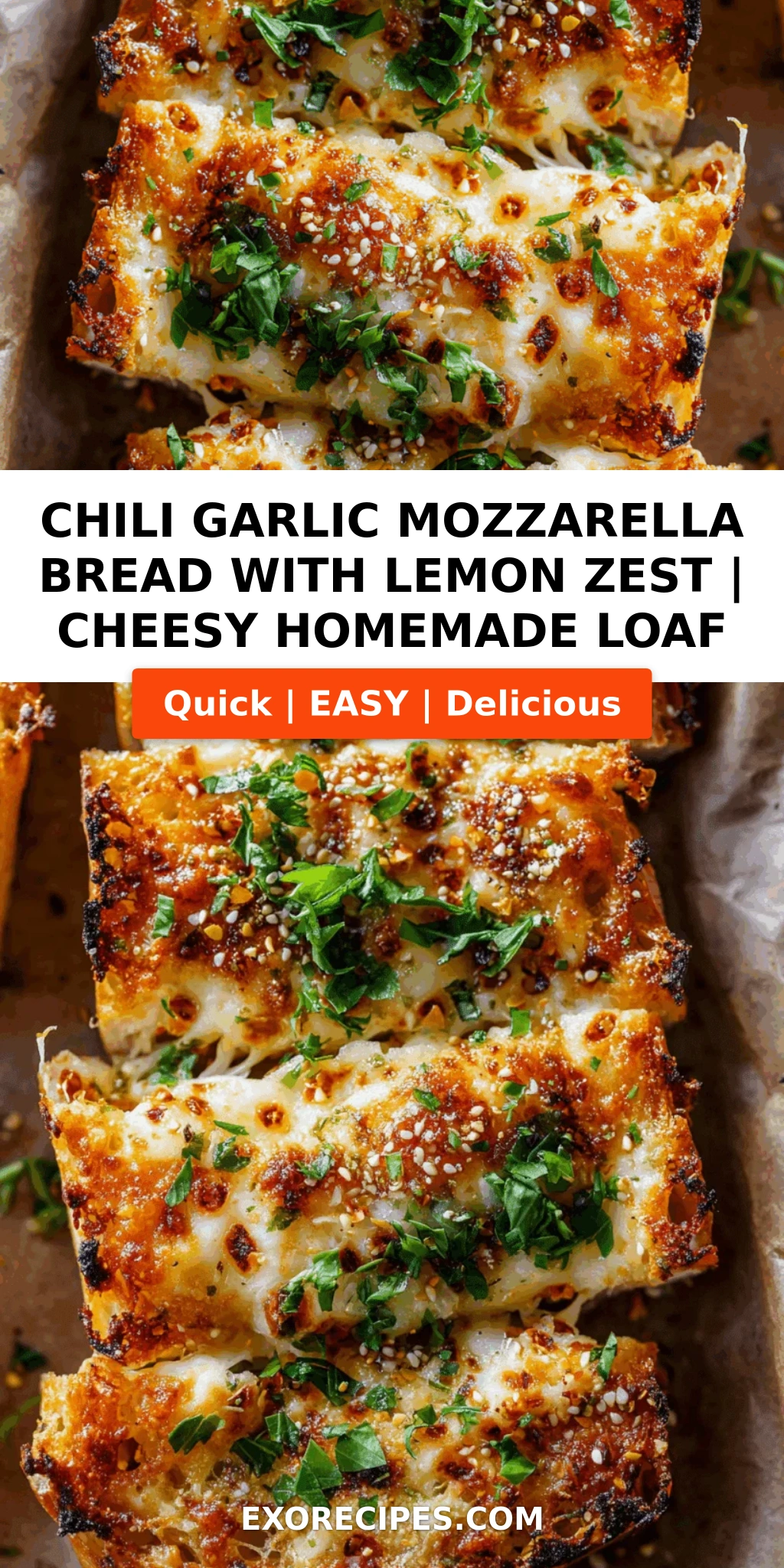 Chili Garlic Mozzarella Bread with Lemon Zest
