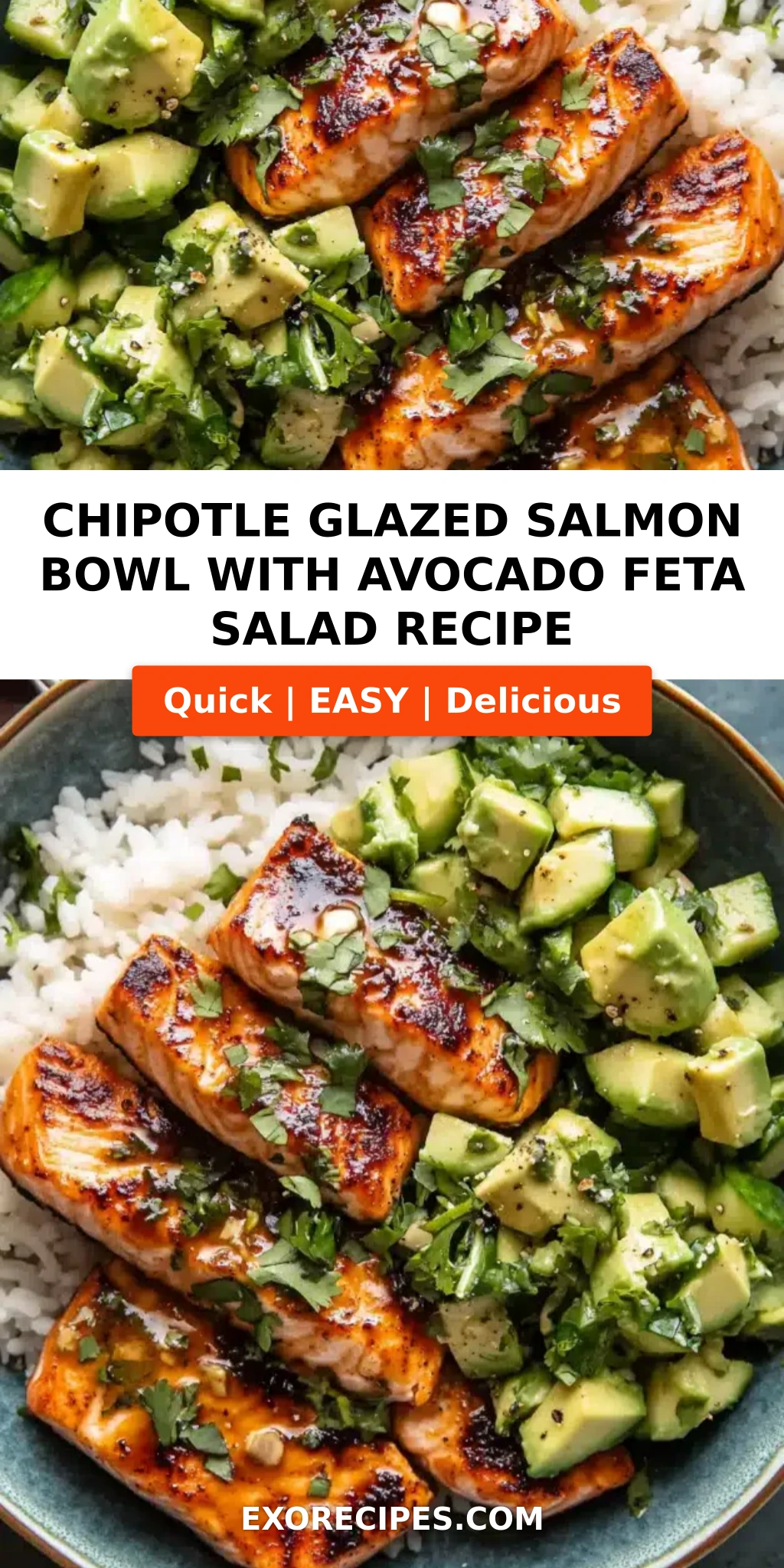 Chipotle Glazed Salmon Bowl with Avocado Feta Salad