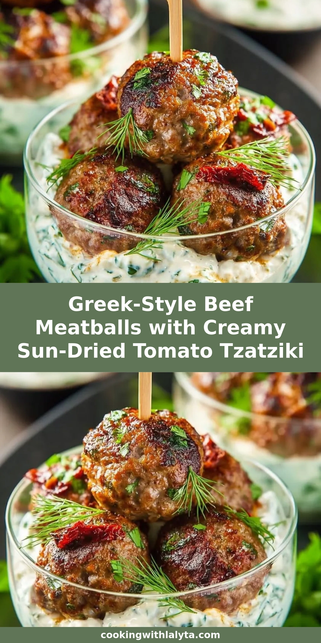 Greek-Style Beef Meatballs with Creamy Sun-Dried Tomato Tzatziki