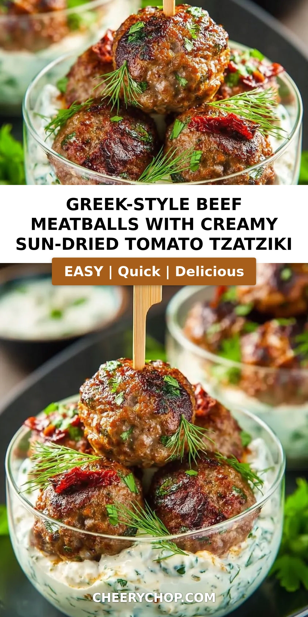 Greek-Style Beef Meatballs with Creamy Sun-Dried Tomato Tzatziki