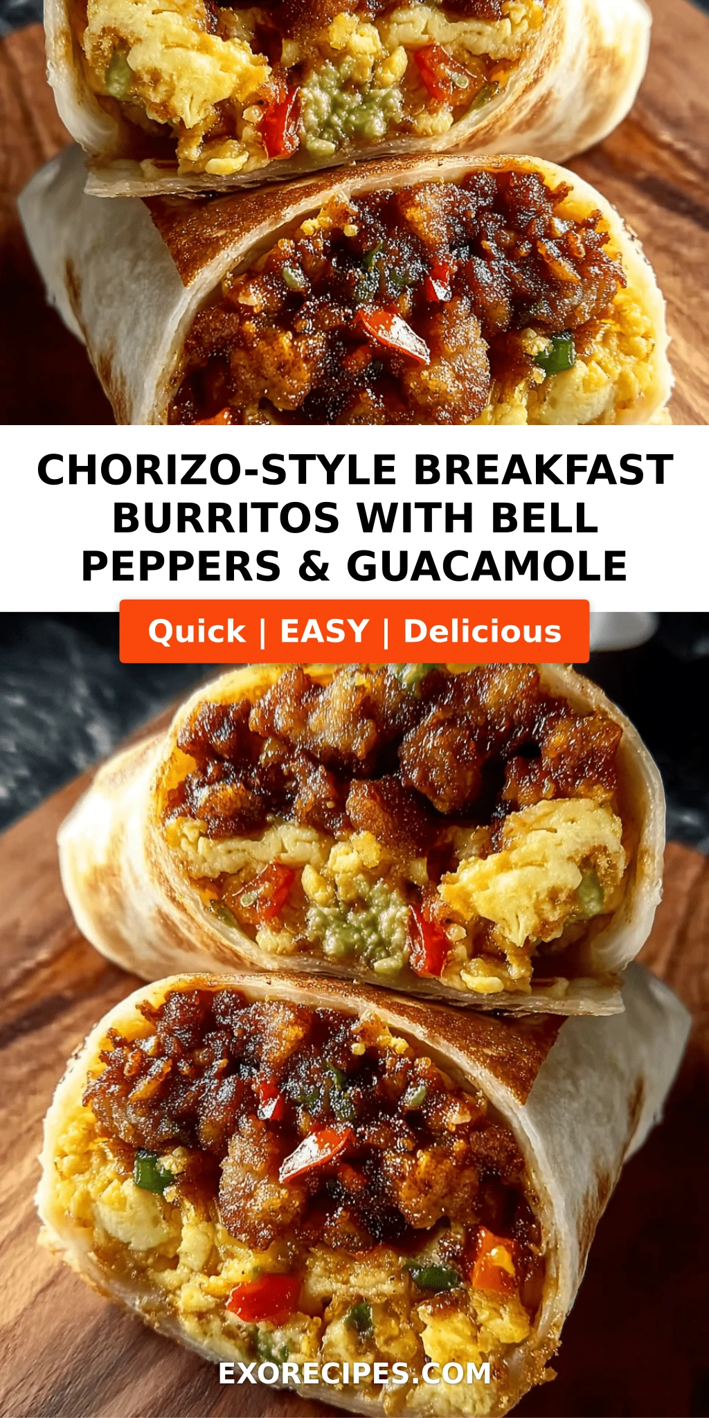 Chorizo-Style Breakfast Burritos with Bell Peppers & Guacamole