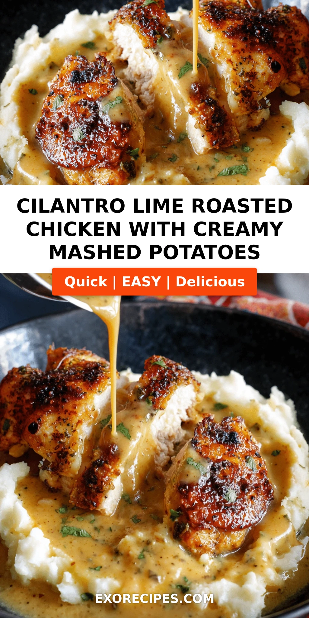 Cilantro Lime Roasted Chicken with Creamy Mashed Potatoes and Pan Gravy