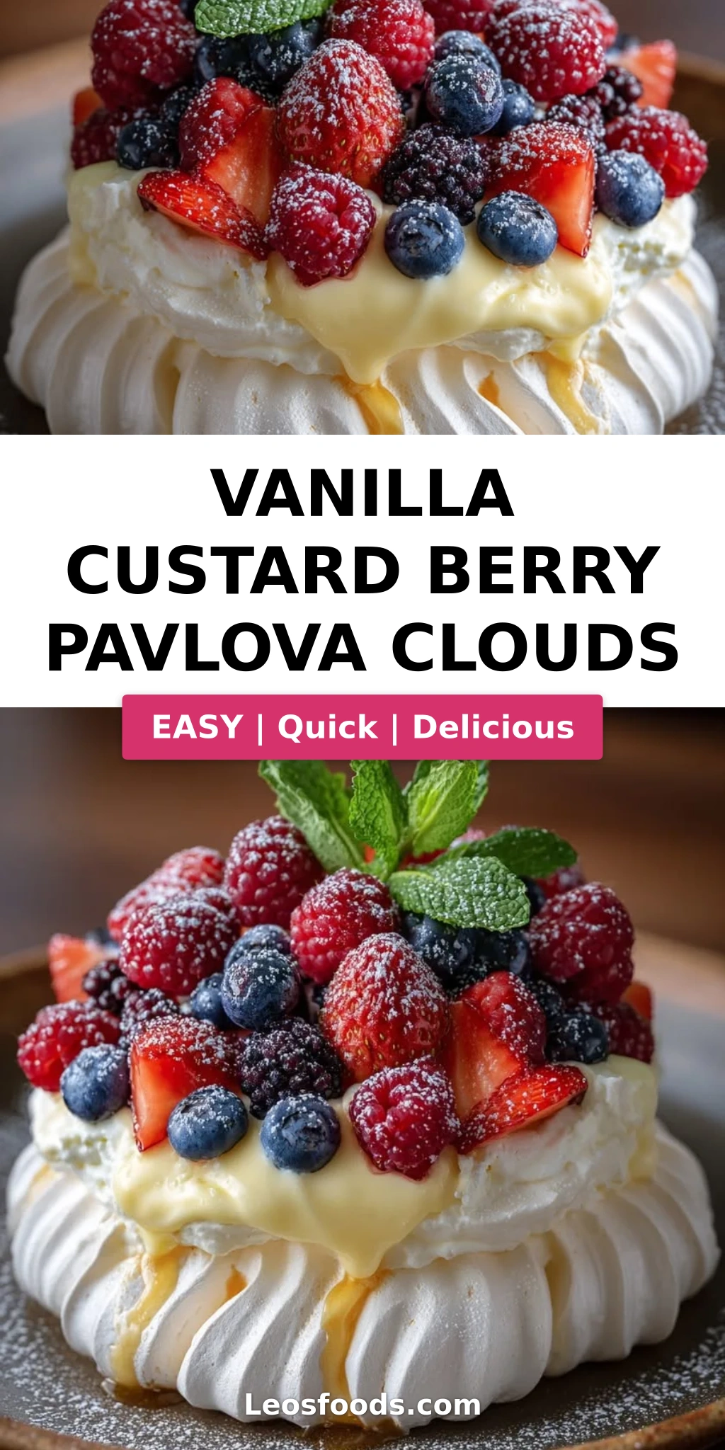 Vanilla Custard Berry Pavlova Clouds