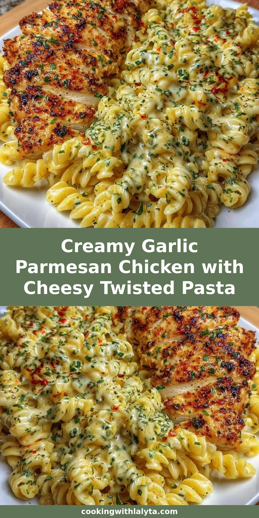 Creamy Garlic Parmesan Chicken with Cheesy Twisted Pasta