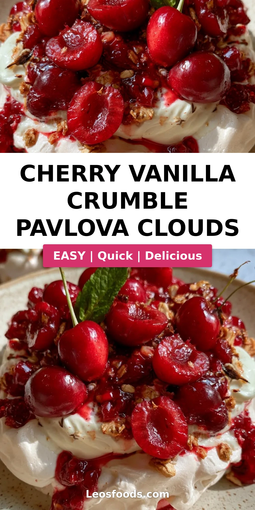 Cherry Vanilla Crumble Pavlova Clouds