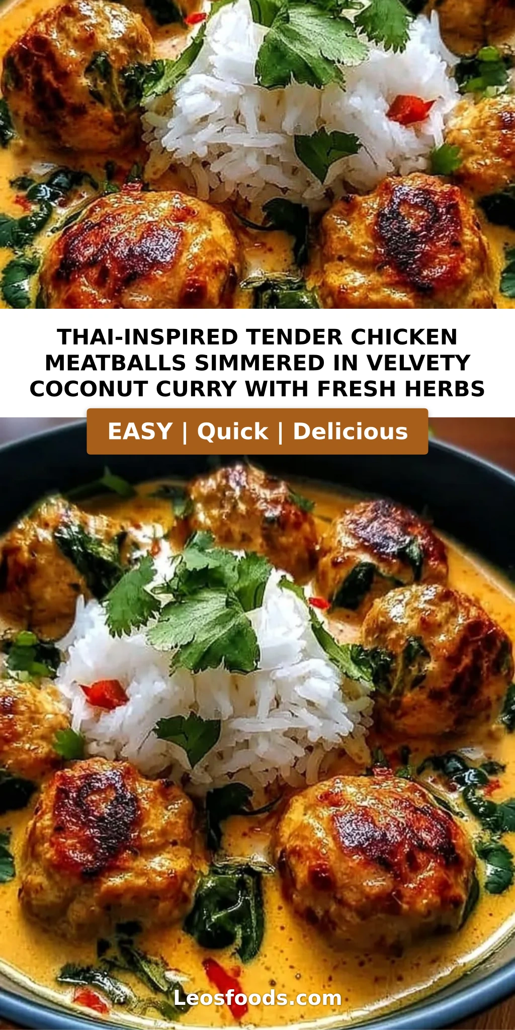 Thai-Inspired Tender Chicken Meatballs Simmered in Velvety Coconut Curry with Fresh Herbs