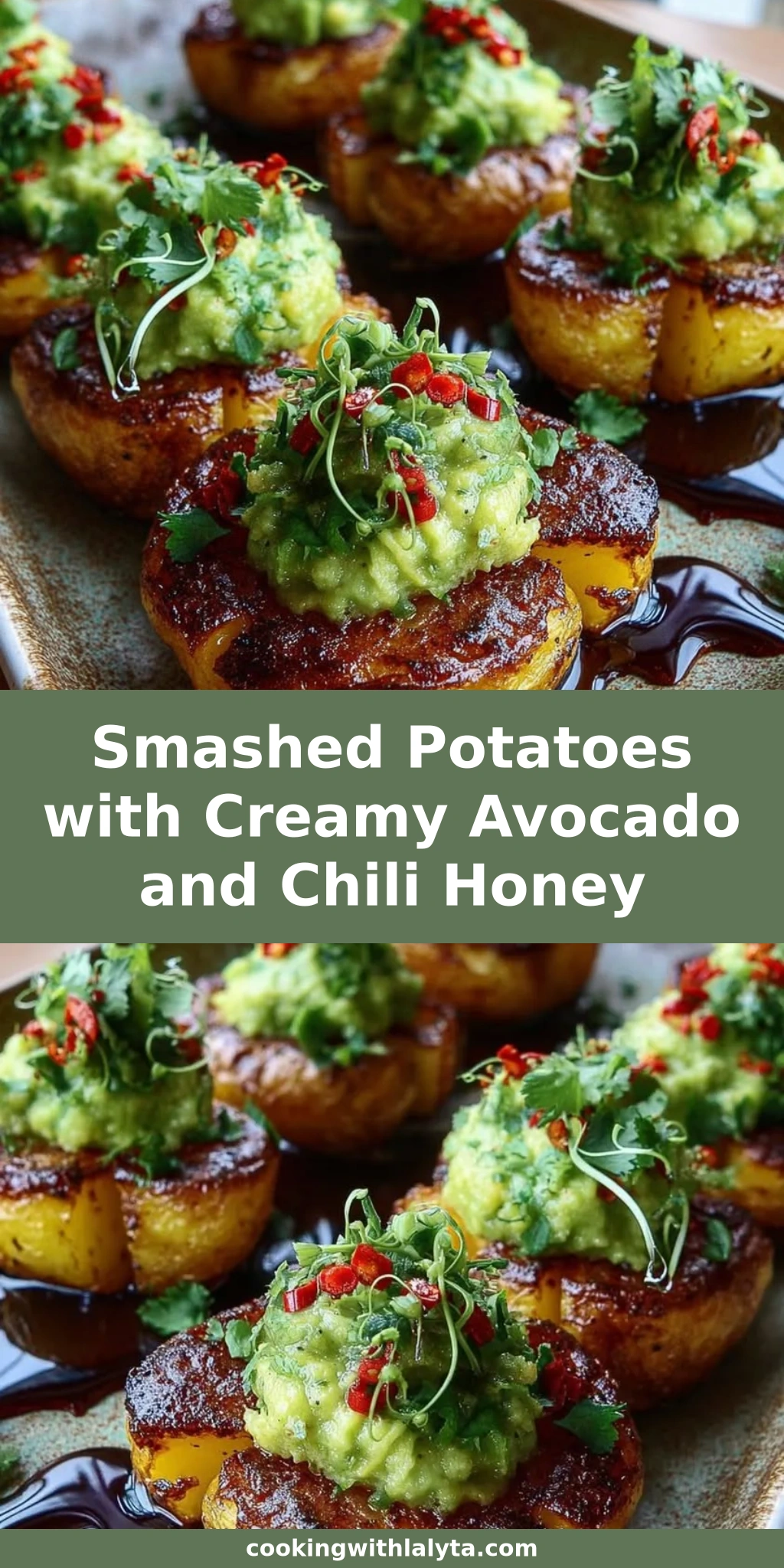 Smashed Potatoes with Creamy Avocado and Chili Honey