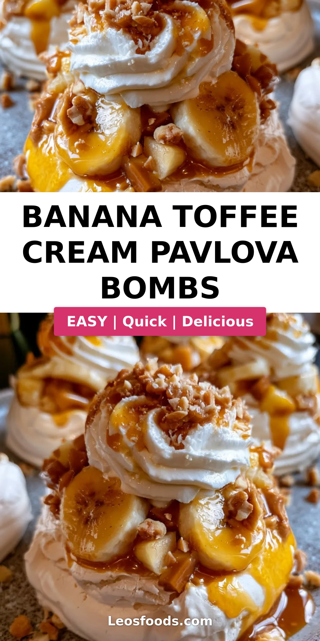 Banana Toffee Cream Pavlova Bombs