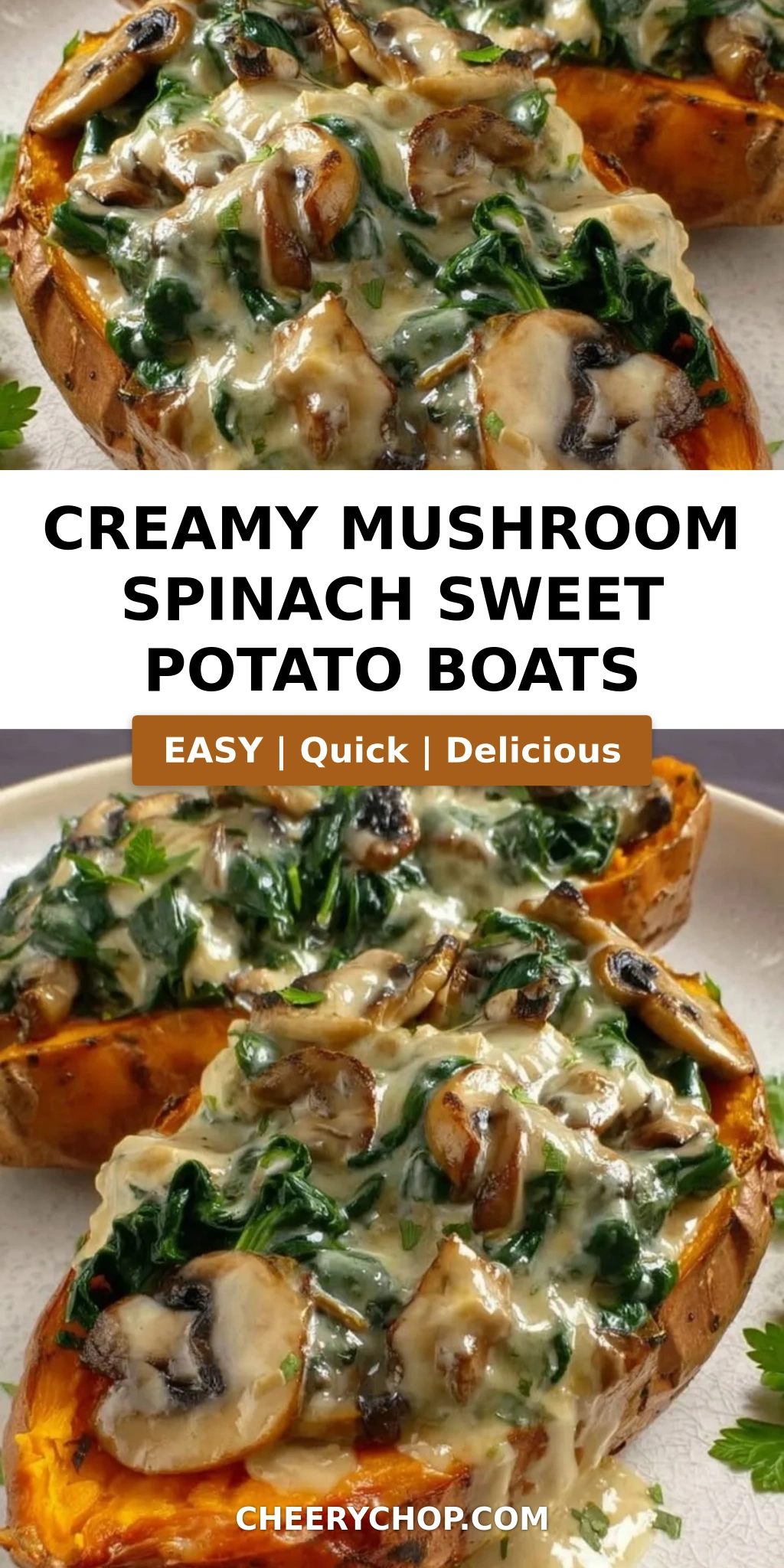 Creamy Mushroom Spinach Sweet Potato Boats