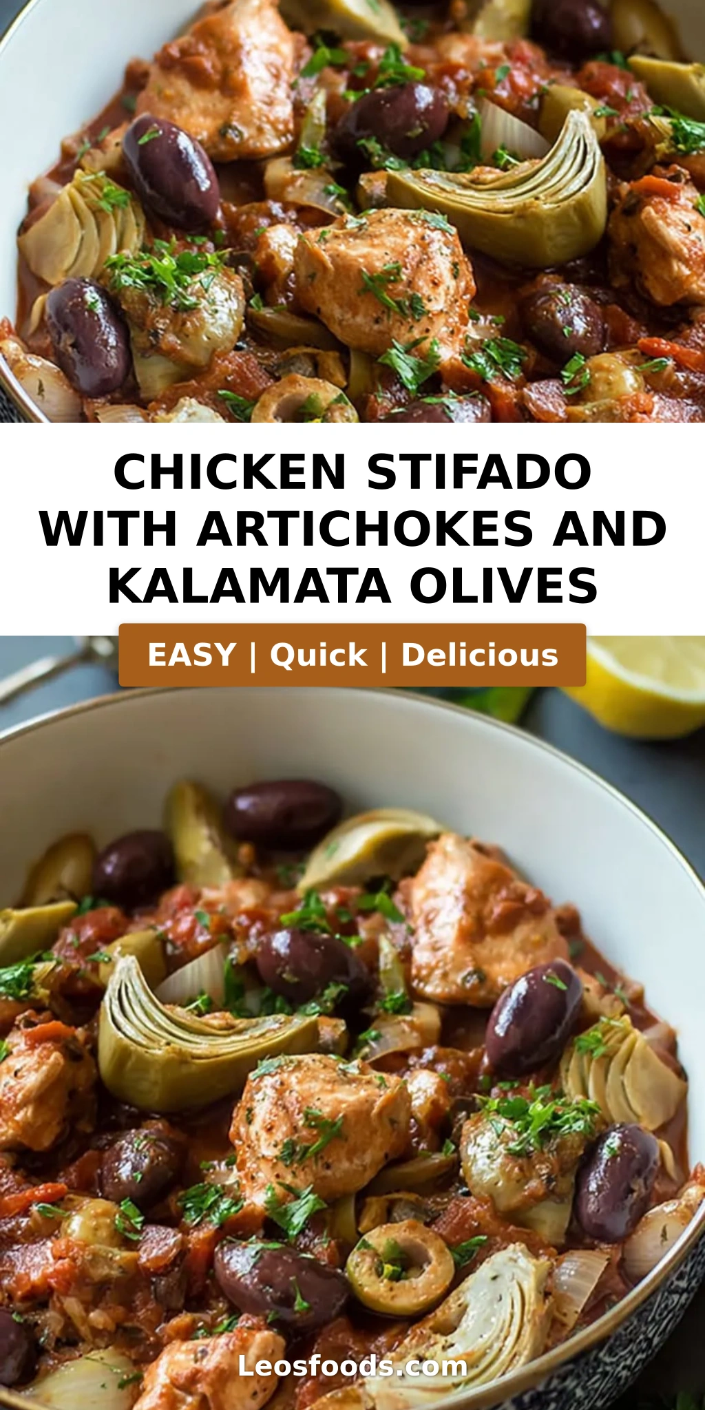 Chicken Stifado with Artichokes and Kalamata Olives