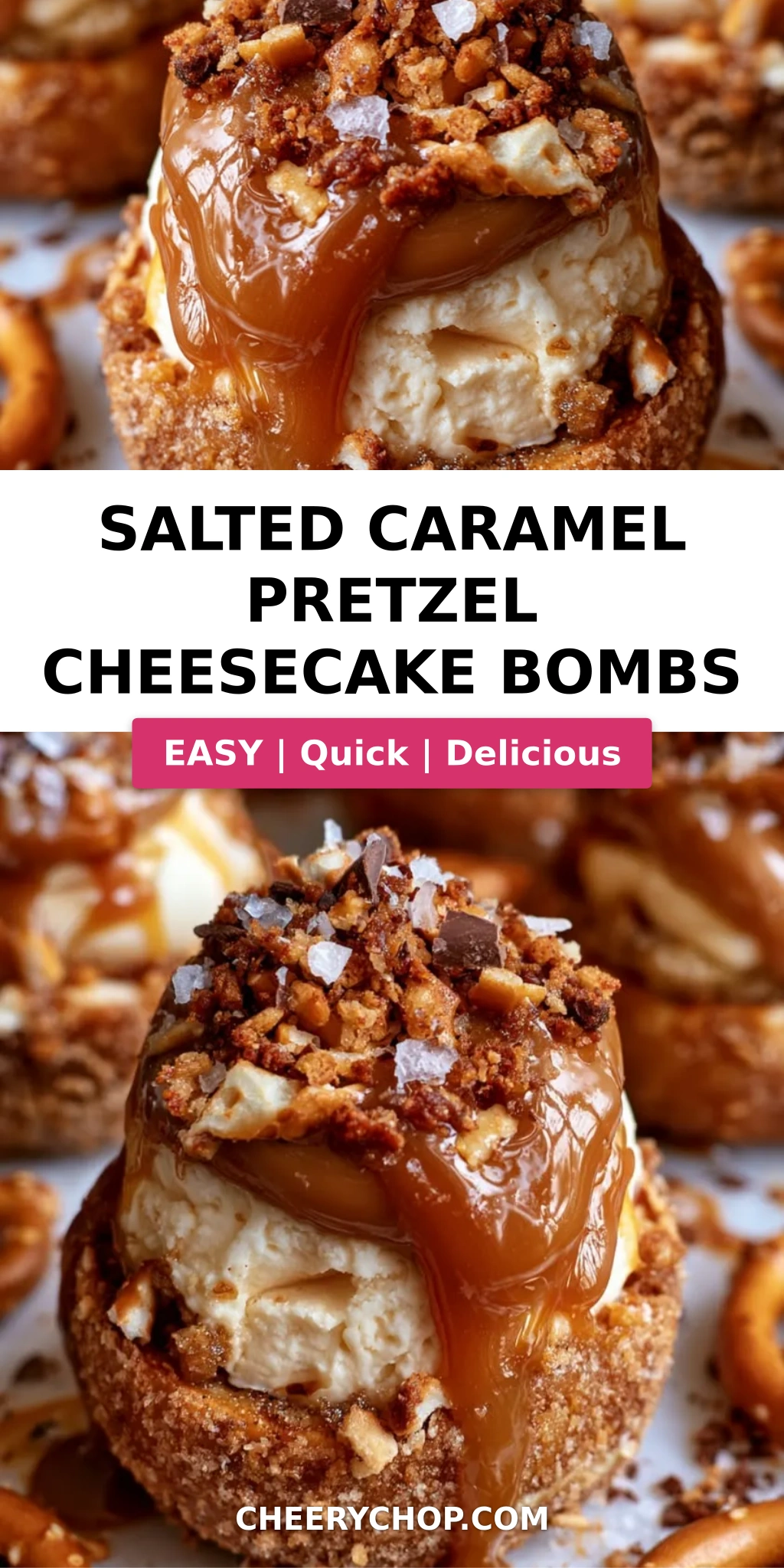 Salted Caramel Pretzel Cheesecake Bombs