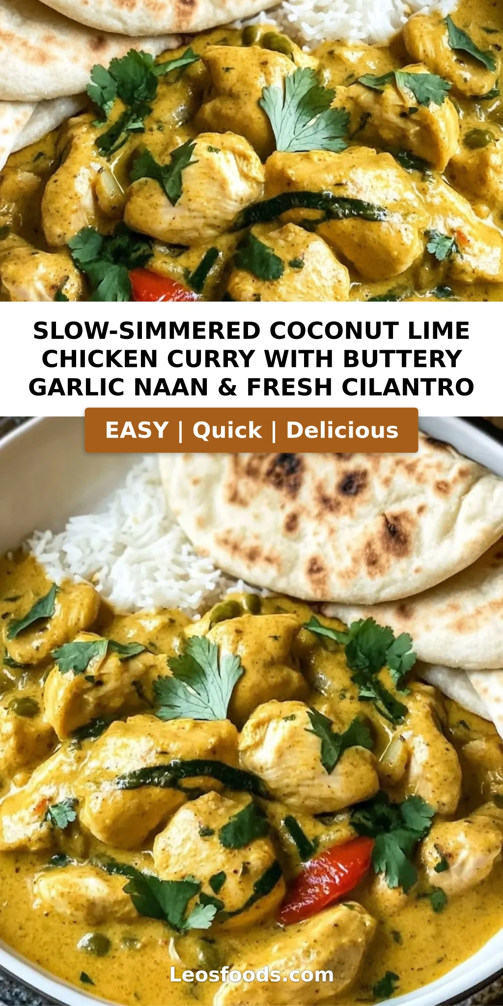Slow-Simmered Coconut Lime Chicken Curry with Buttery Garlic Naan & Fresh Cilantro