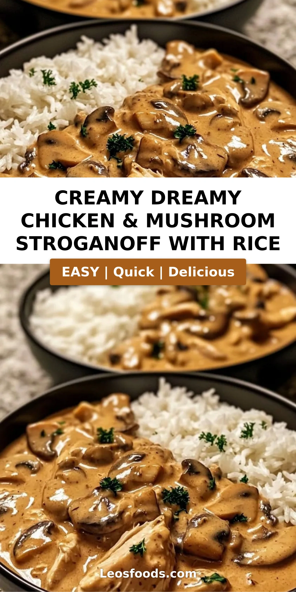 Creamy Dreamy Chicken & Mushroom Stroganoff with Rice
