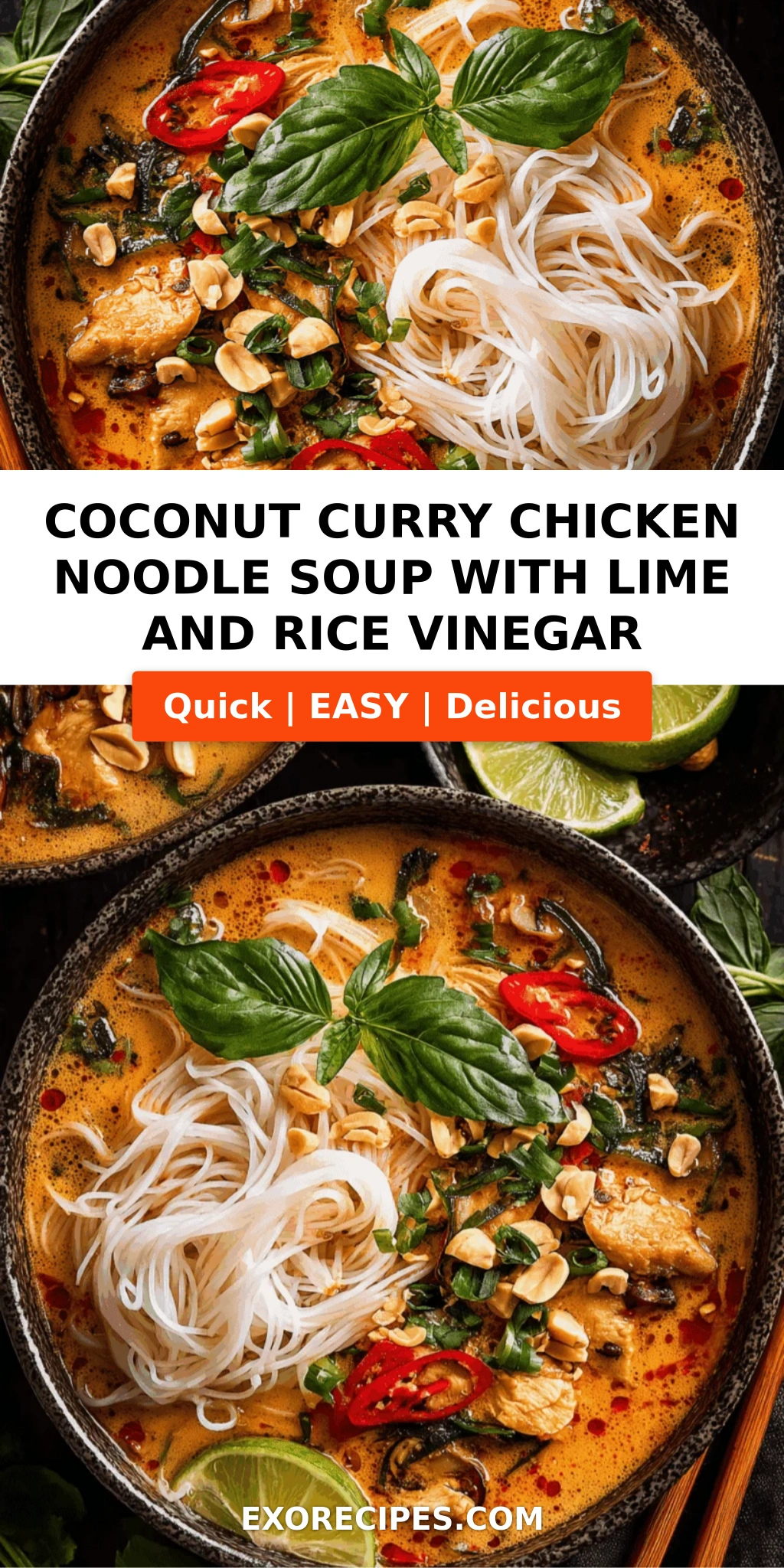 Coconut Curry Chicken Noodle Soup with Lime and Rice Vinegar