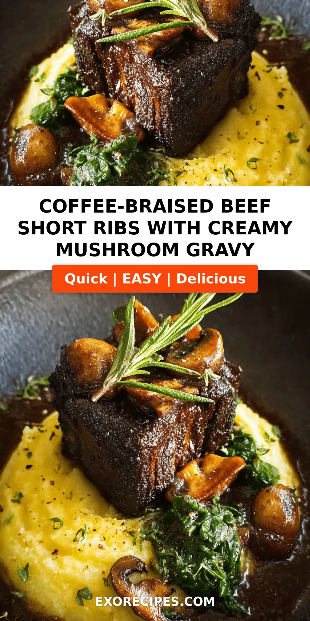 Coffee-Braised Beef Short Ribs with Creamy Mushroom Gravy