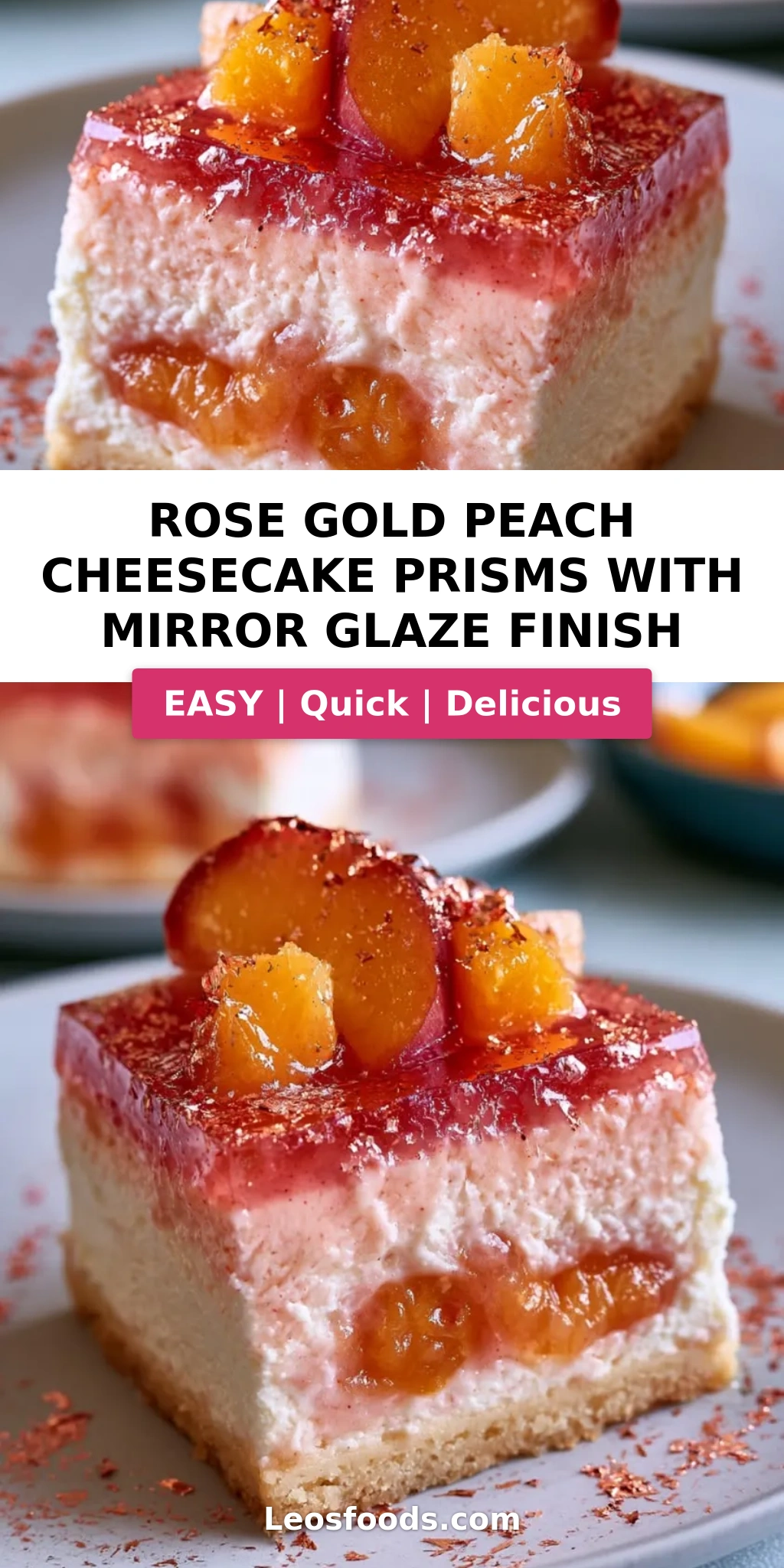 Rose Gold Peach Cheesecake Prisms with Mirror Glaze Finish
