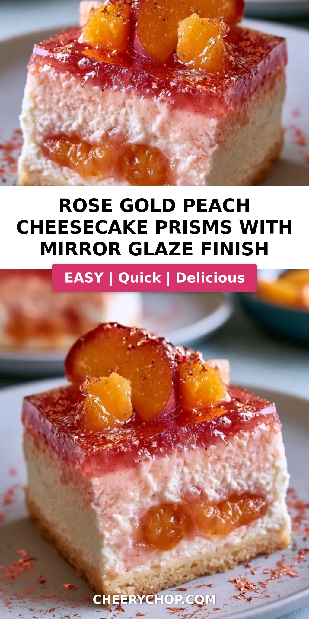 Rose Gold Peach Cheesecake Prisms with Mirror Glaze Finish