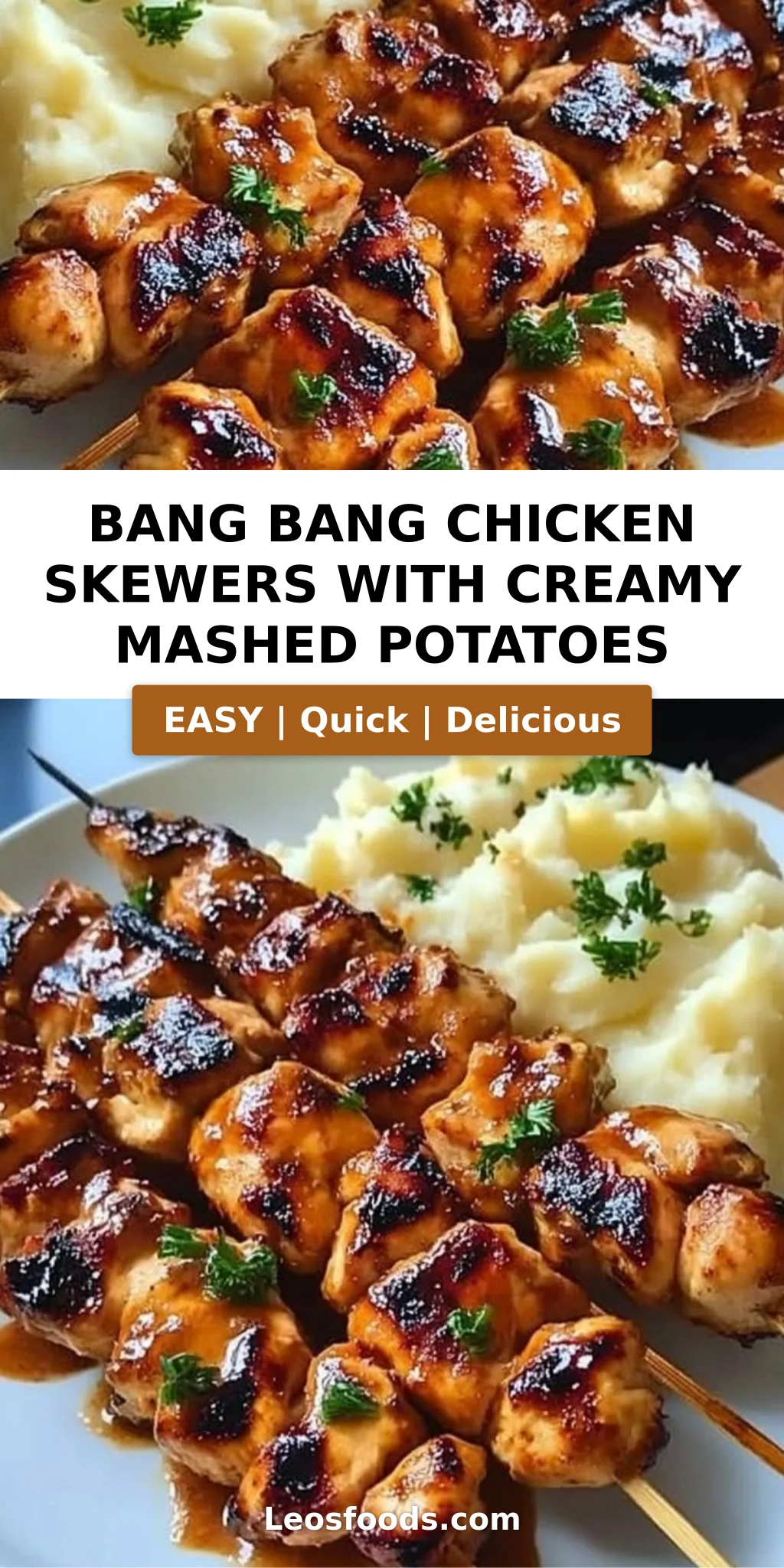 Bang Bang Chicken Skewers with Creamy Mashed Potatoes