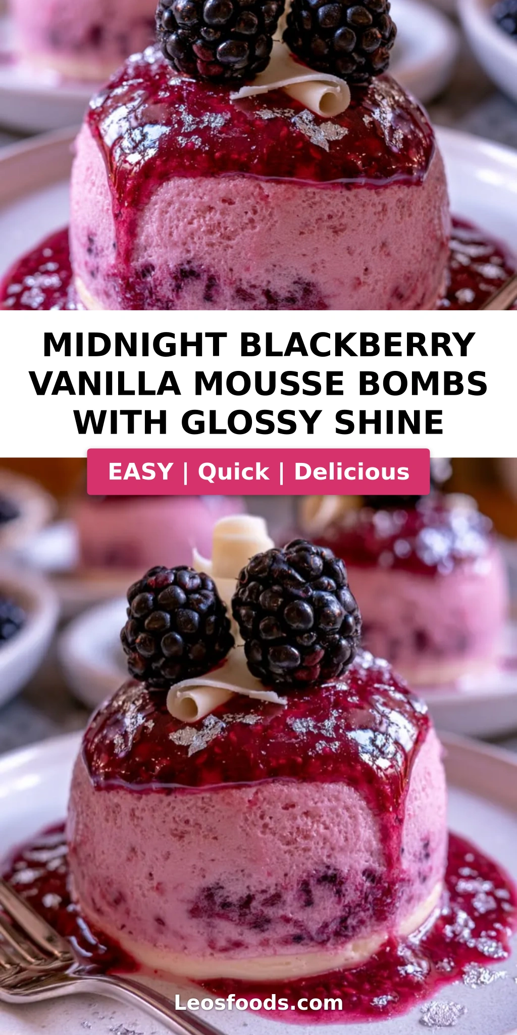 Midnight Blackberry Vanilla Mousse Bombs with Glossy Shine