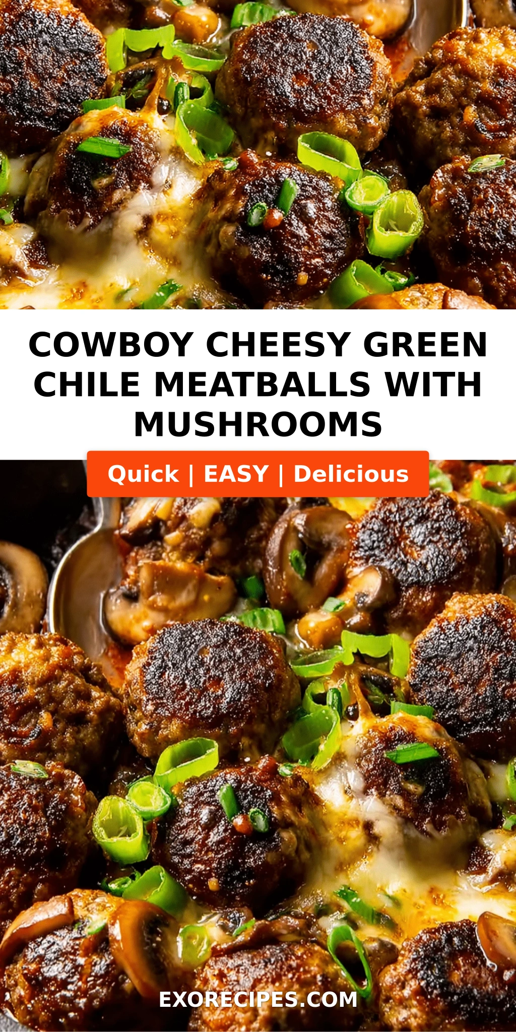 Cowboy Cheesy Green Chile Meatballs with Mushrooms