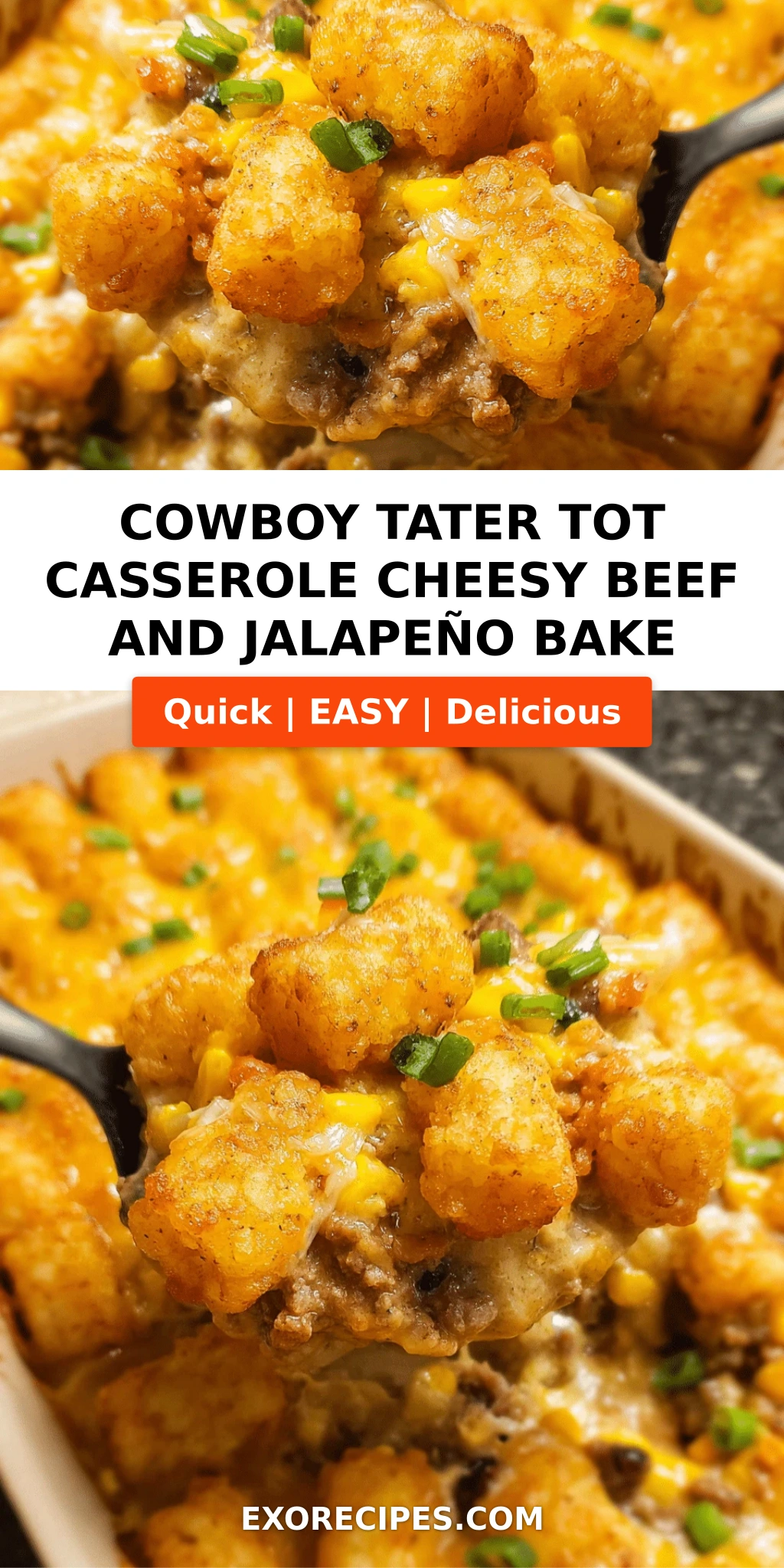 Cowboy Tater Tot Casserole Cheesy Beef and Spicy Jalapeño Bake
