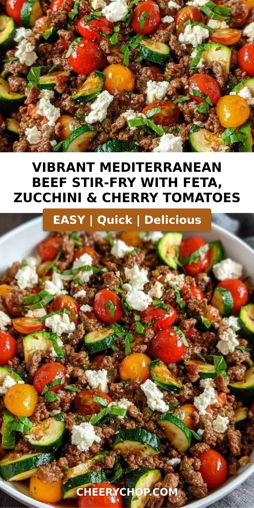 Vibrant Mediterranean Beef Stir-Fry with Feta, Zucchini & Cherry Tomatoes
