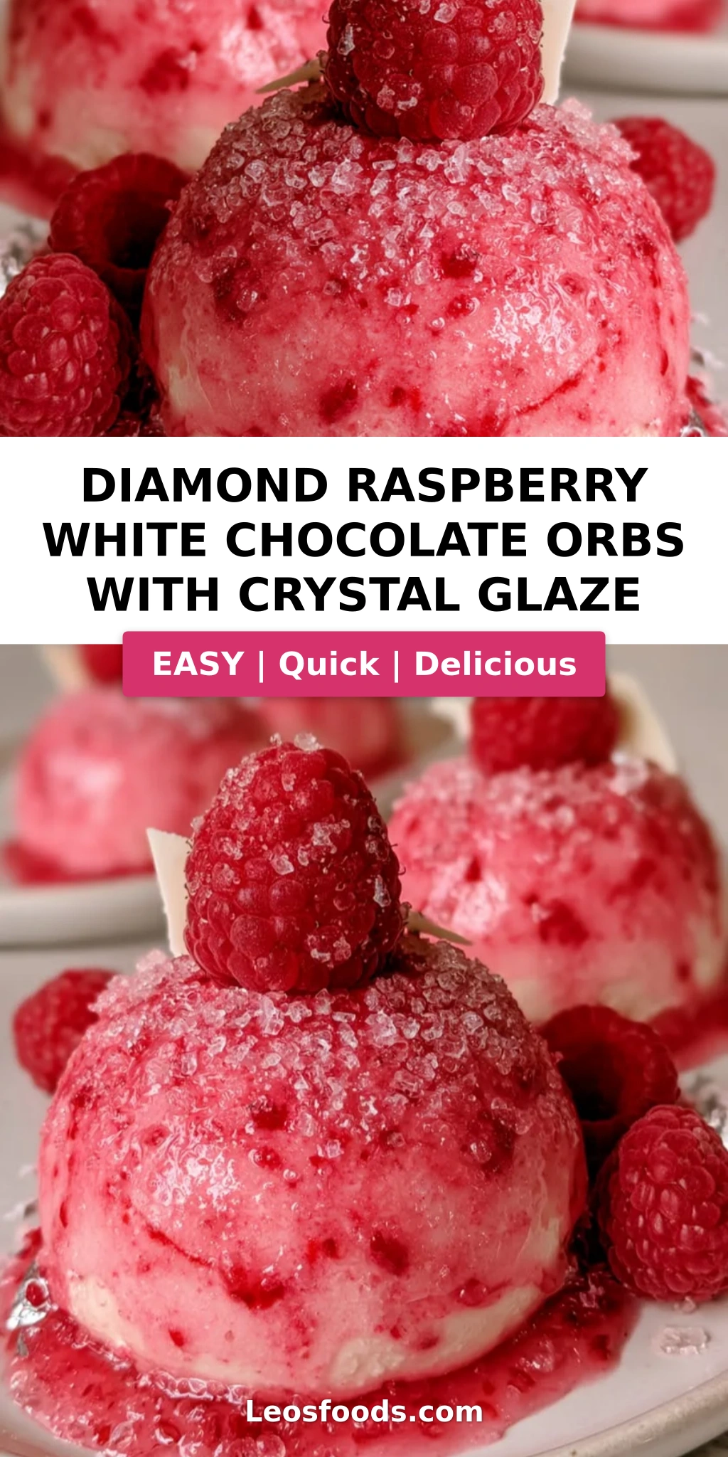 Diamond Raspberry White Chocolate Orbs with Crystal Glaze