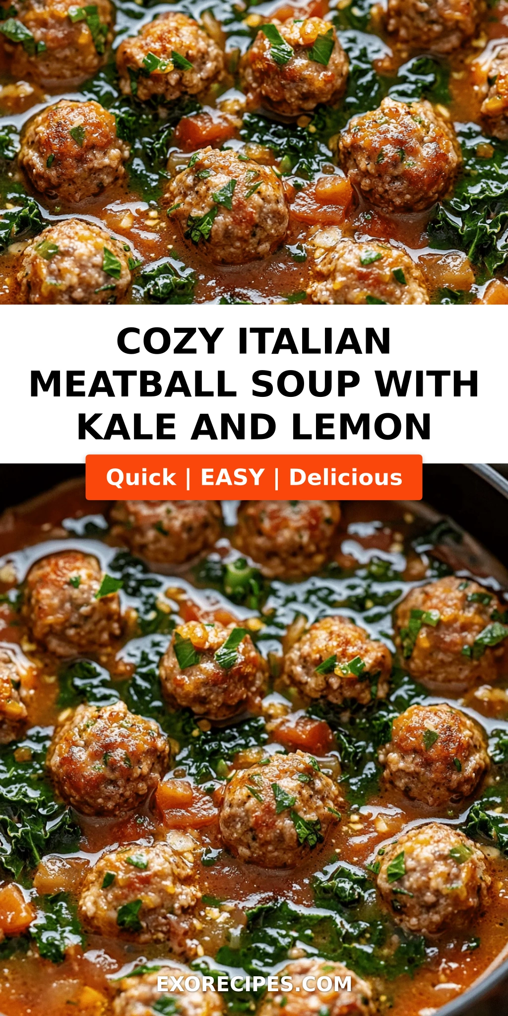 Cozy Italian Meatball Soup with Kale and Lemon