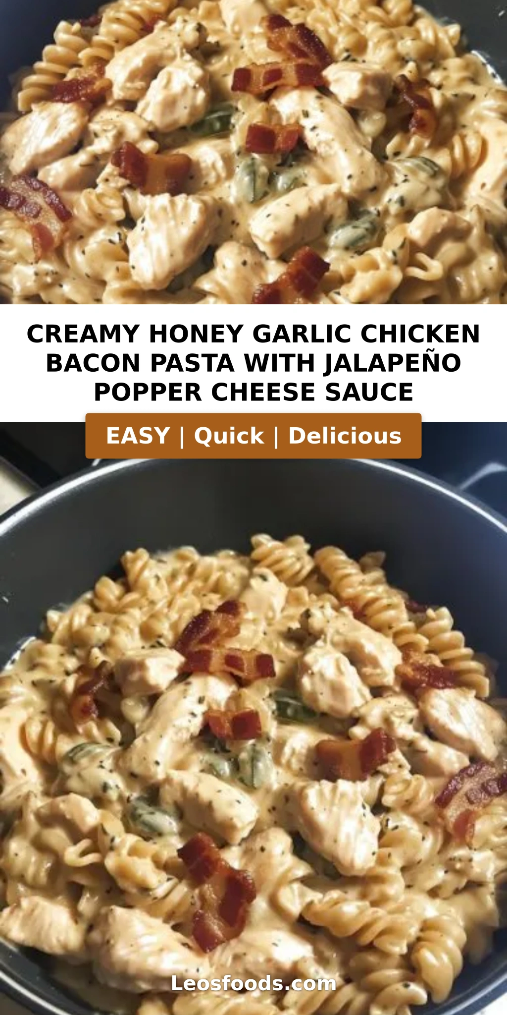Creamy Honey Garlic Chicken Bacon Pasta with Jalapeño Popper Cheese Sauce