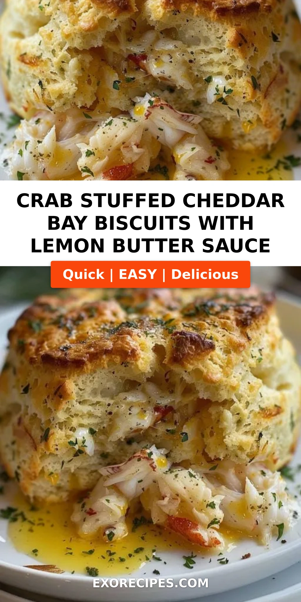Crab stuffed Cheddar Bay Biscuit with a Lemon butter sauce