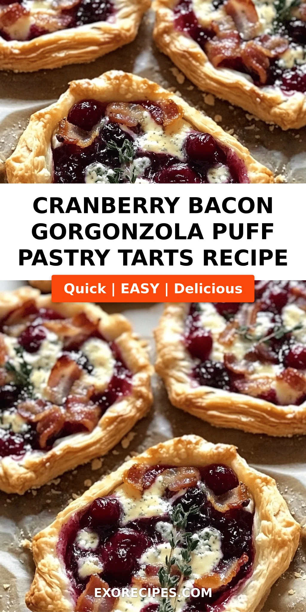 Cranberry Bacon and Gorgonzola Puff Pastry Tarts