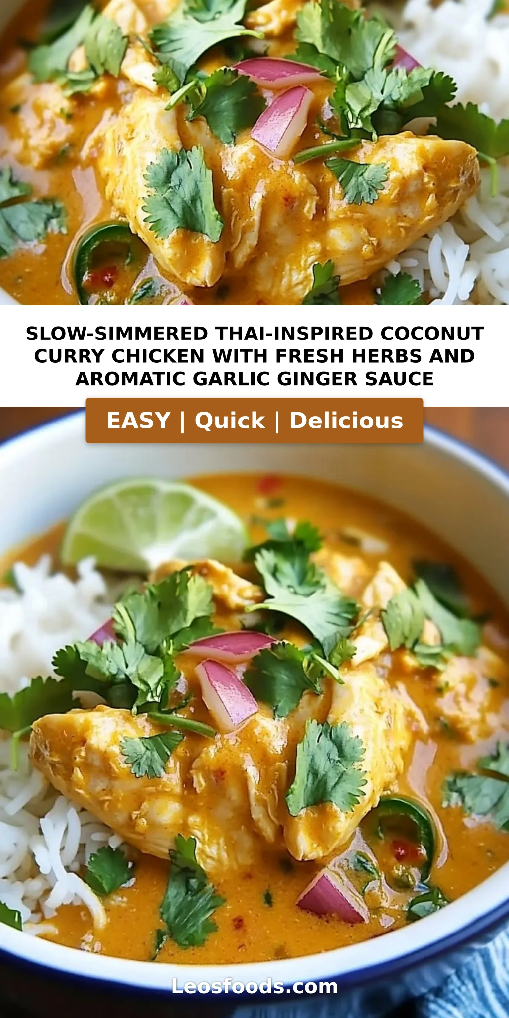 Slow-Simmered Thai-Inspired Coconut Curry Chicken with Fresh Herbs and Aromatic Garlic Ginger Sauce