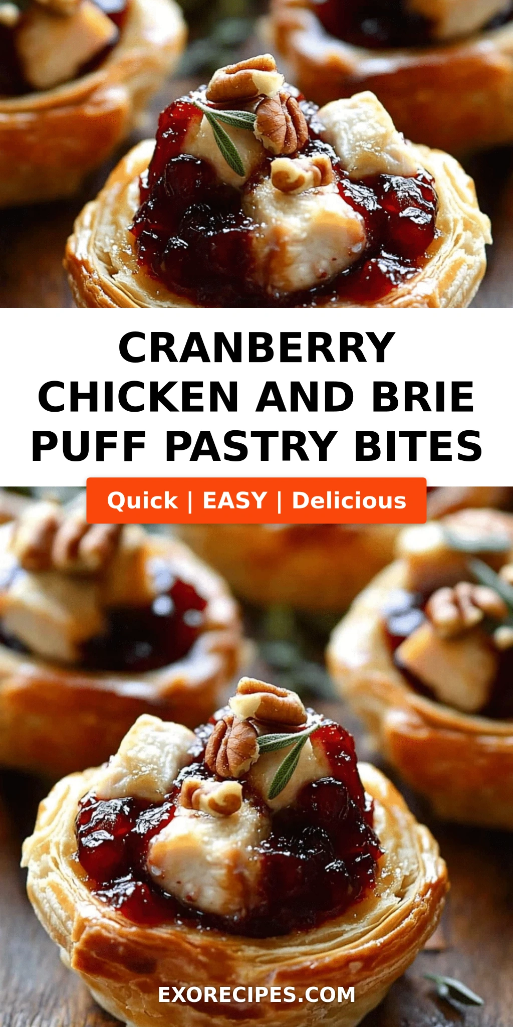Cranberry Chicken and Brie Puff Pastry Bites