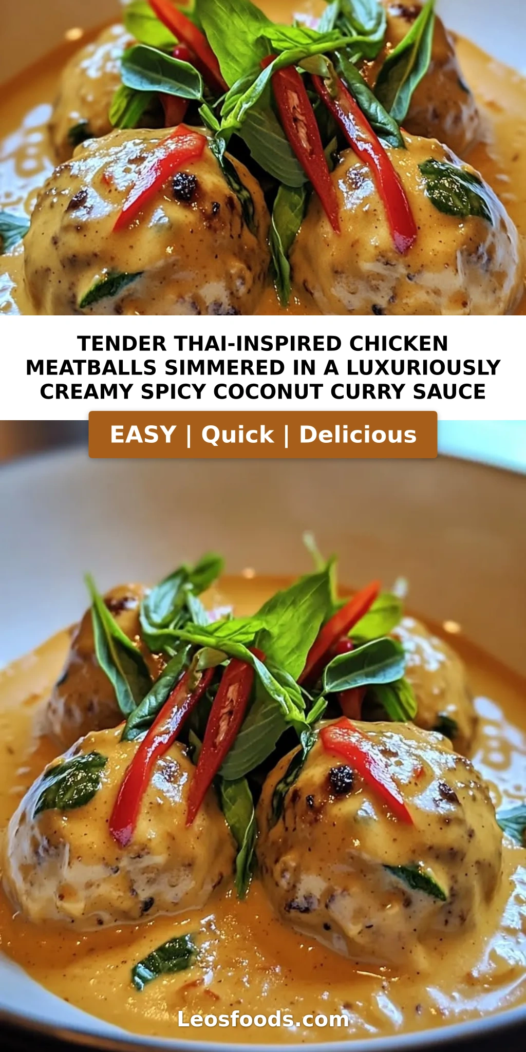 Tender Thai-Inspired Chicken Meatballs Simmered in a Luxuriously Creamy Spicy Coconut Curry Sauce