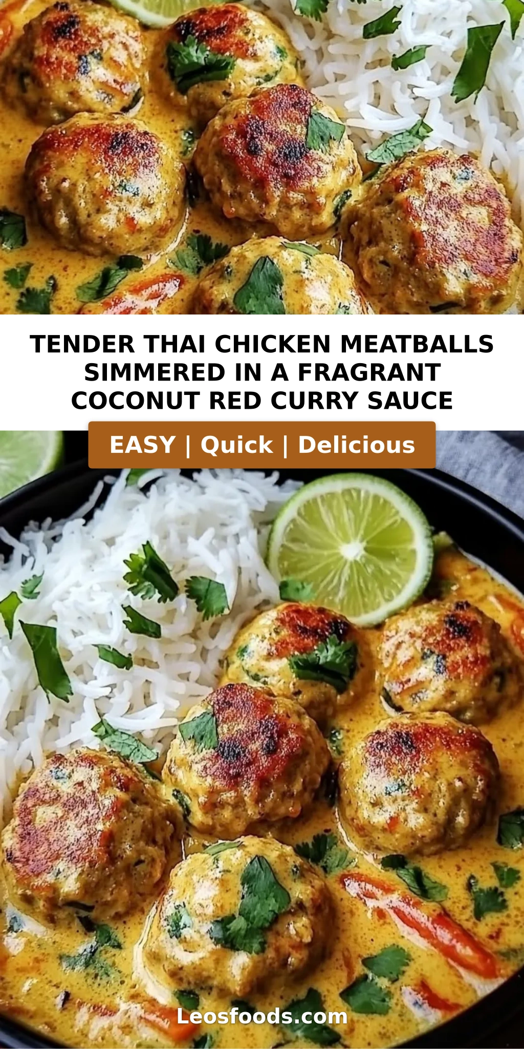 Tender Thai Chicken Meatballs Simmered in a Fragrant Coconut Red Curry Sauce