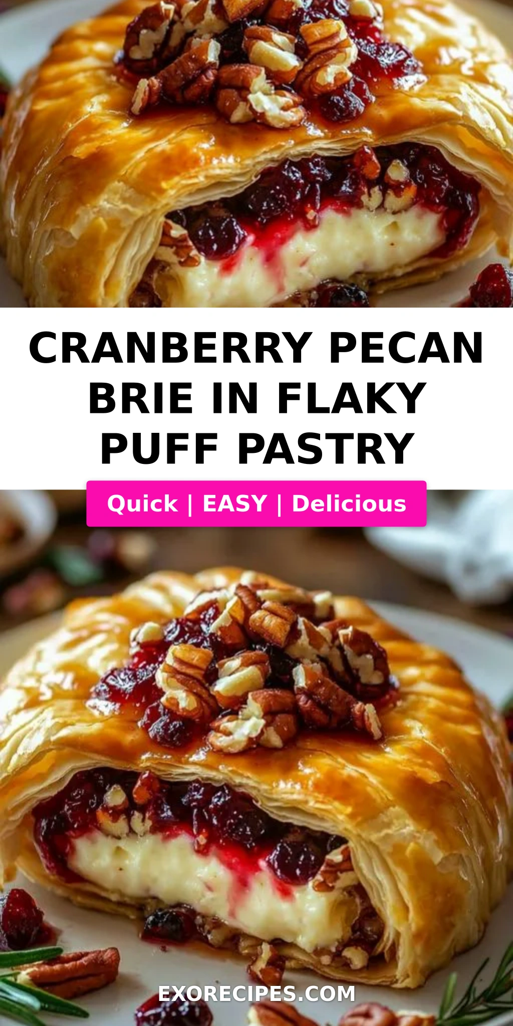 Cranberry Pecan Brie Wrapped in Flaky Puff Pastry