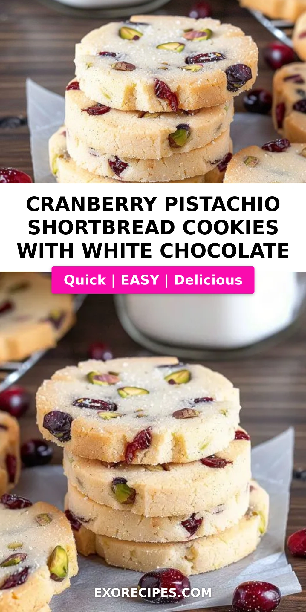 Cranberry Pistachio Shortbread Cookies with White Chocolate