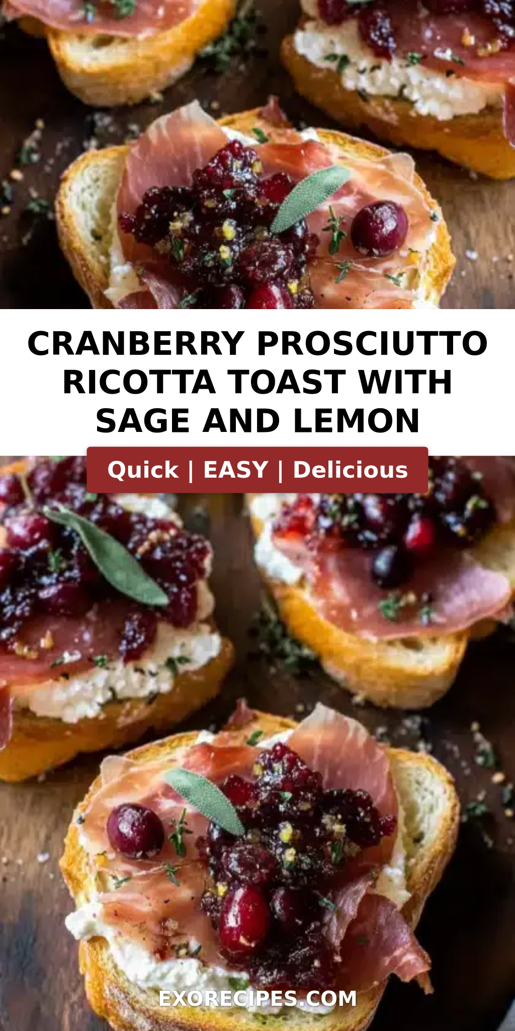 Cranberry Prosciutto Ricotta Toast with Sage and Lemon