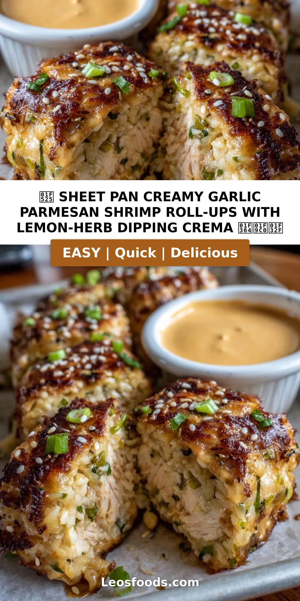 🔥 Sheet Pan Creamy Garlic Parmesan Shrimp Roll-Ups with Lemon-Herb Dipping Crema 🍤🧀🌯