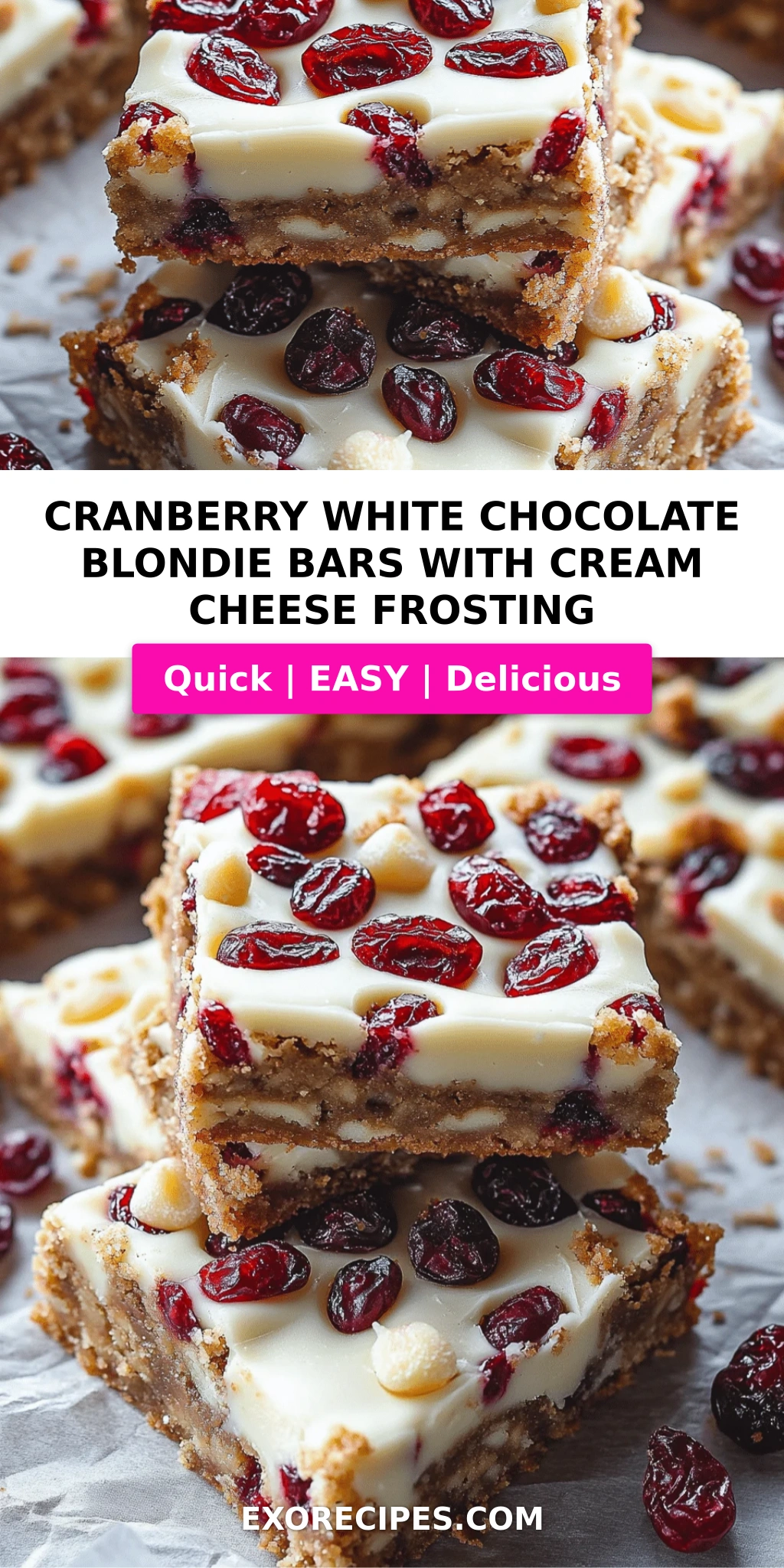Cranberry White Chocolate Blondie Bars with Cream Cheese Frosting: A Festive Delight for Every Occasion