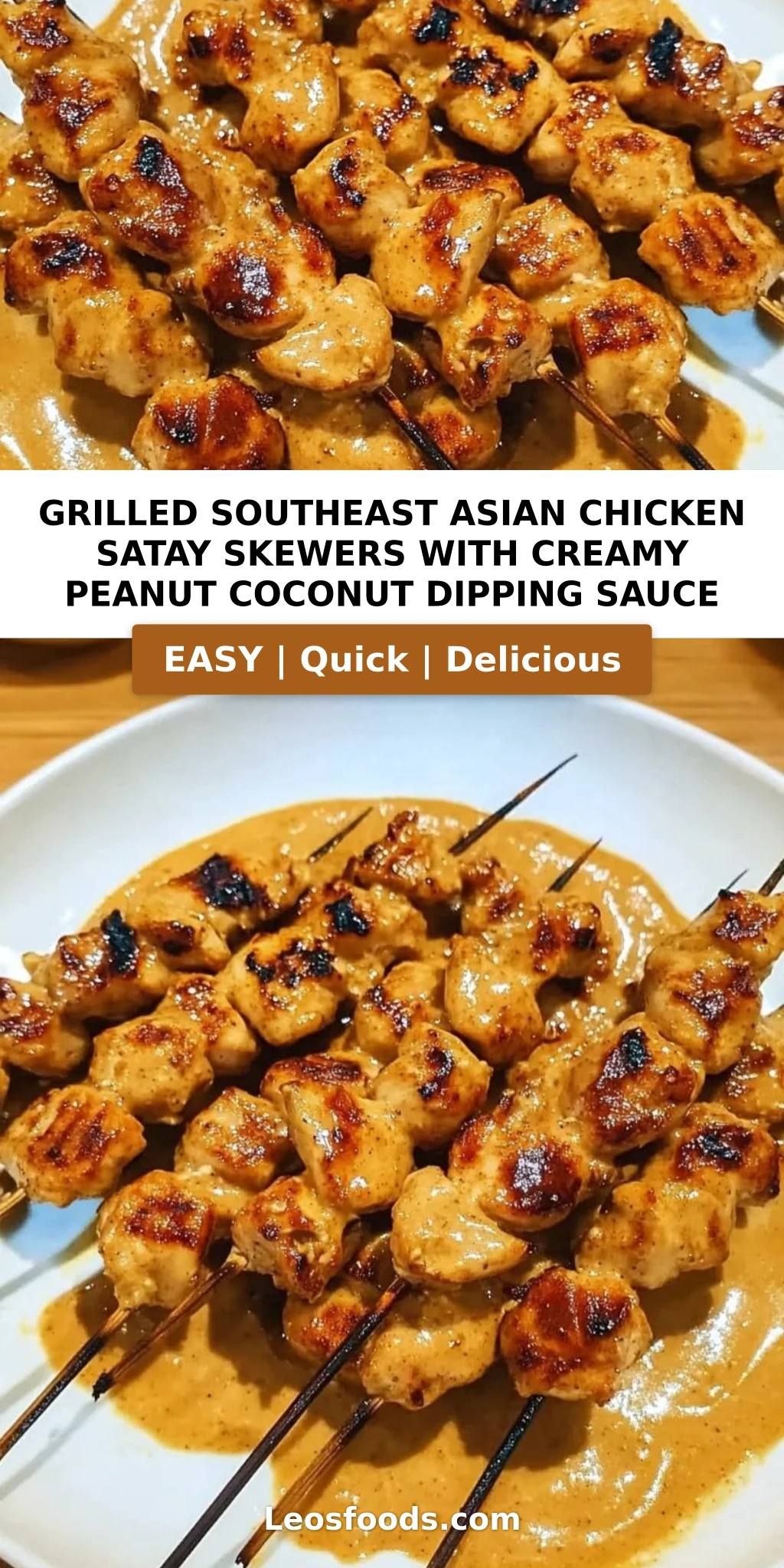 Grilled Southeast Asian Chicken Satay Skewers with Creamy Peanut Coconut Dipping Sauce