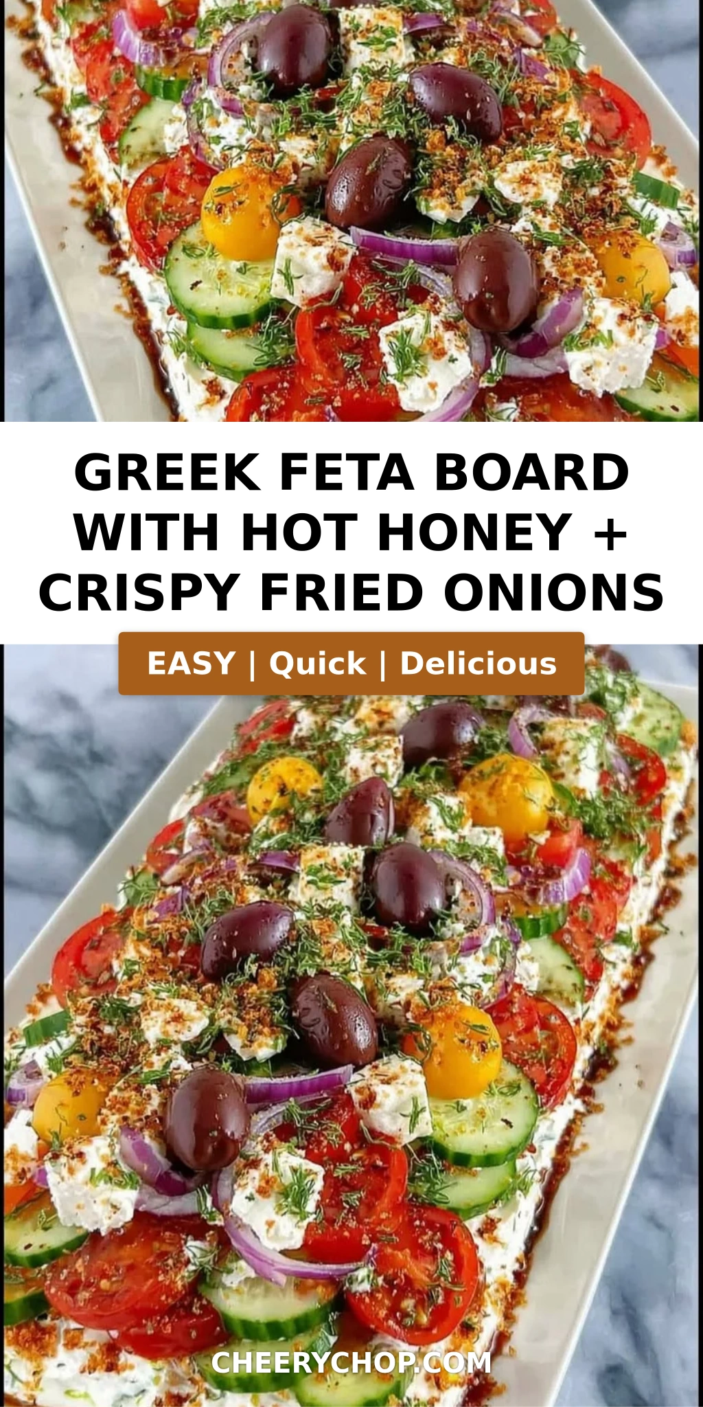 Greek Feta Board with Hot Honey + Crispy Fried Onions