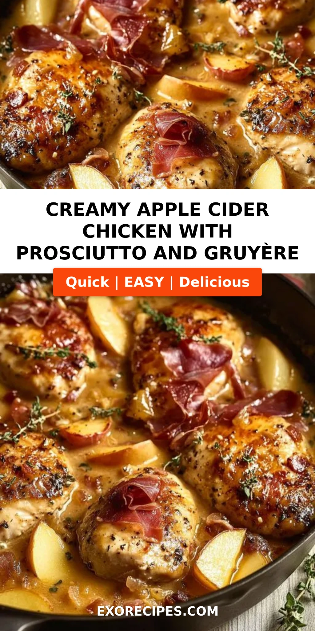 Creamy Apple Cider Chicken with Crispy Prosciutto and Gruyère