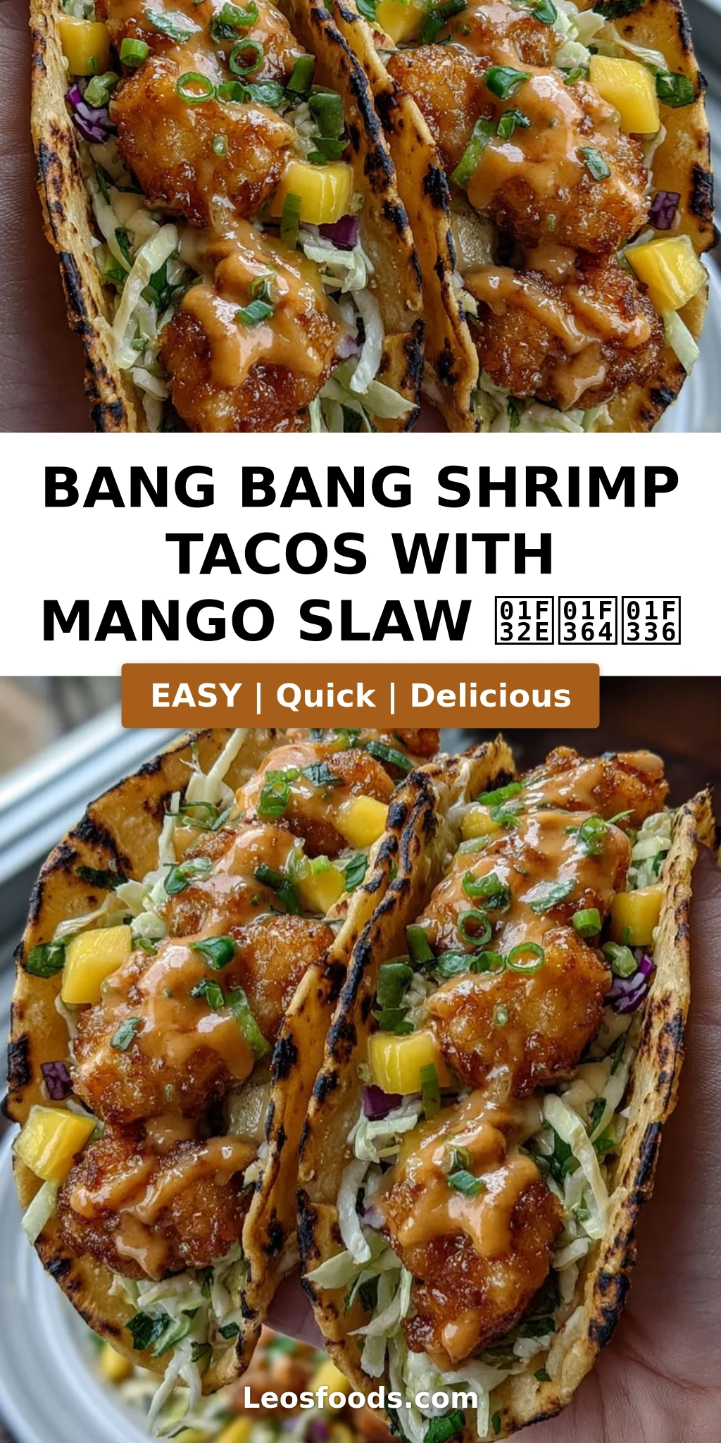 Bang Bang Shrimp Tacos with Mango Slaw 🌮🍤🌶️