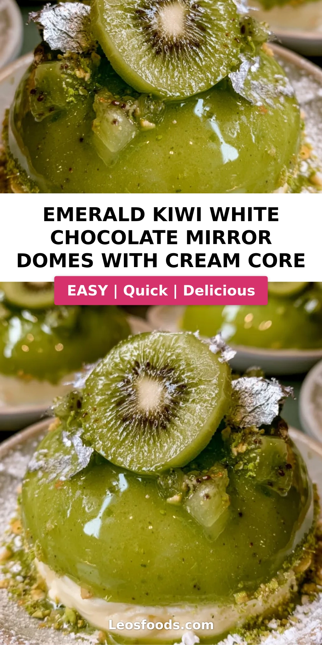 Emerald Kiwi White Chocolate Mirror Domes with Cream Core